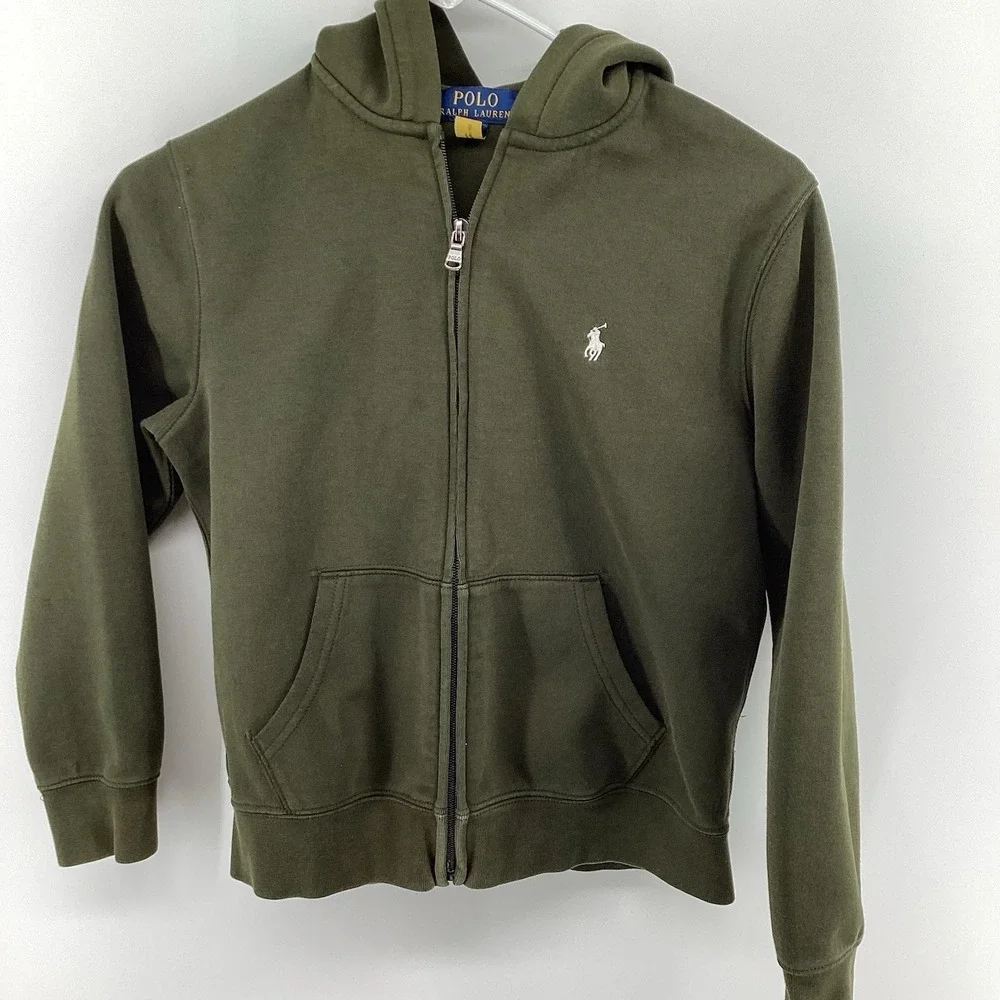 Boys Polo‎ Ralph Lauren Full Zip Hooded Sweatshirt Medium (10-12) Olive Green